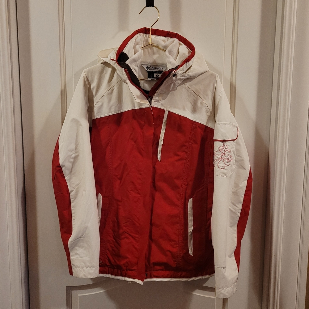 Womens Columbia Bugaboo 3 in 1 Ski Jacket Parka, White and Red, Size S